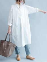 Simple Stand-collar White Long Blouse Dress